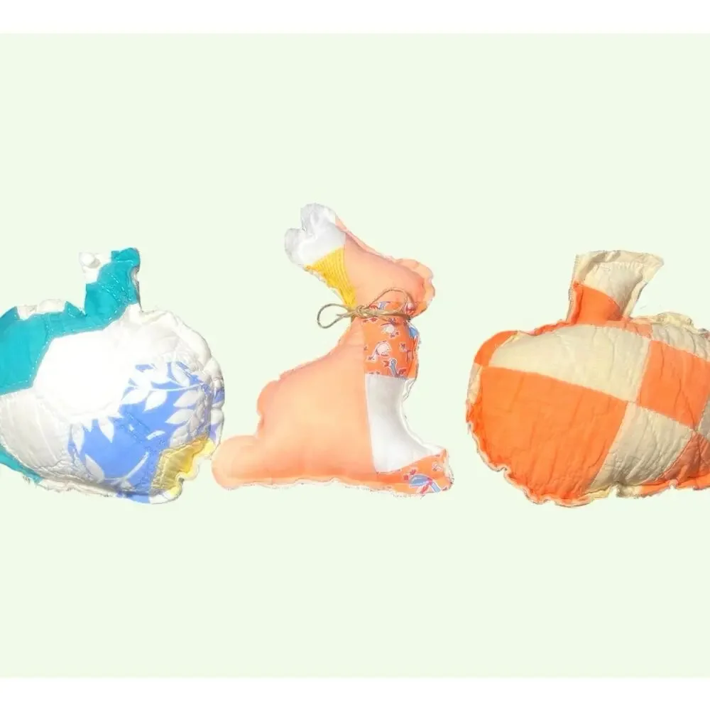 Two Quilted Multicolor Pumpkins Pillows 7x7